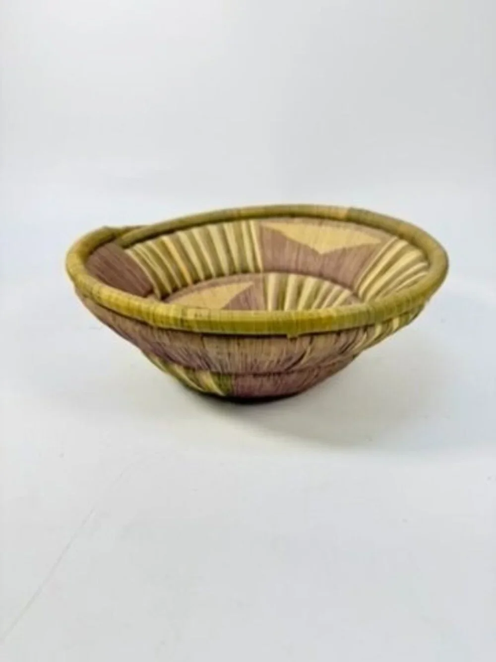 Basket Pima Coiled Woven Gathering Star Design Green Purple Vintage Hand Woven N
